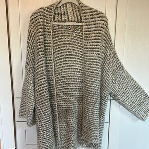 Black and Cream Striped Oversized Cardigan
